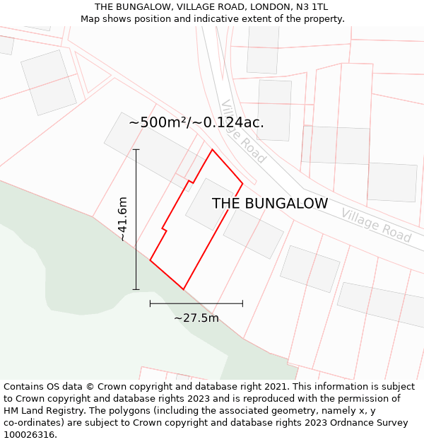 THE BUNGALOW, VILLAGE ROAD, LONDON, N3 1TL: Plot and title map