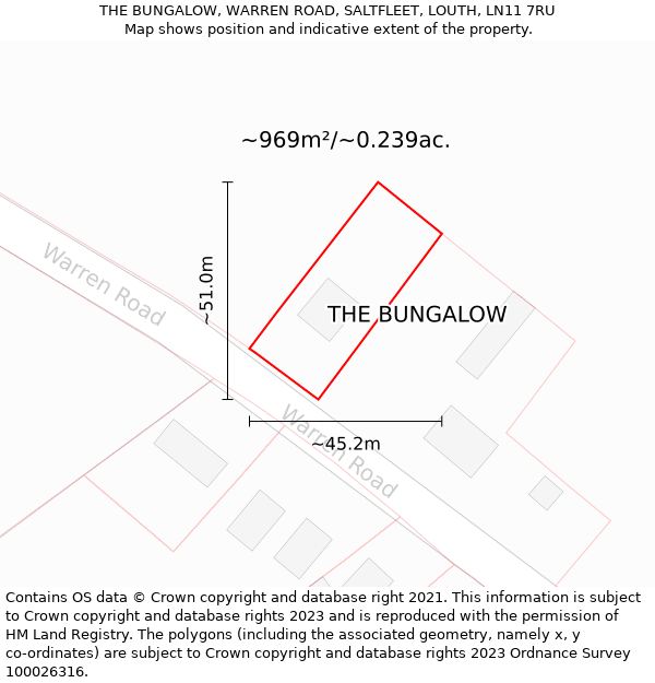 THE BUNGALOW, WARREN ROAD, SALTFLEET, LOUTH, LN11 7RU: Plot and title map