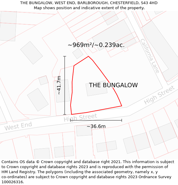 THE BUNGALOW, WEST END, BARLBOROUGH, CHESTERFIELD, S43 4HD: Plot and title map