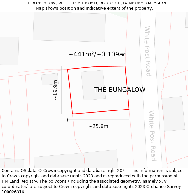 THE BUNGALOW, WHITE POST ROAD, BODICOTE, BANBURY, OX15 4BN: Plot and title map