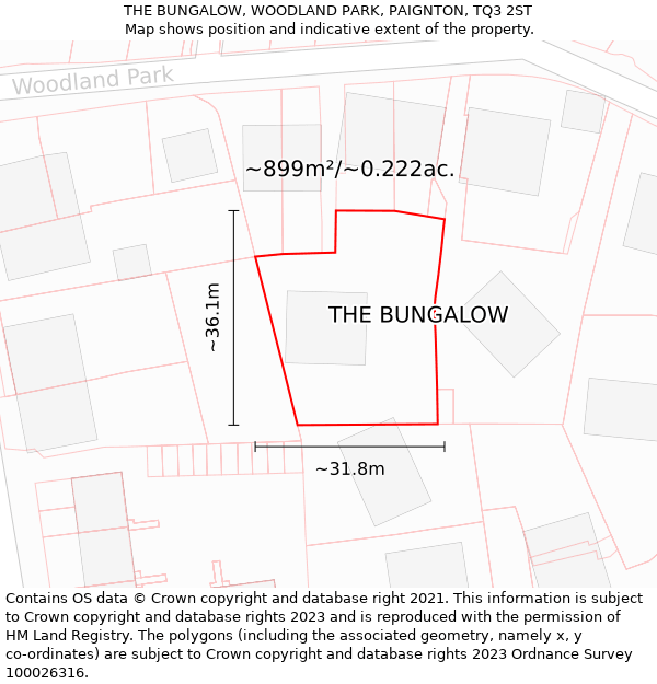 THE BUNGALOW, WOODLAND PARK, PAIGNTON, TQ3 2ST: Plot and title map