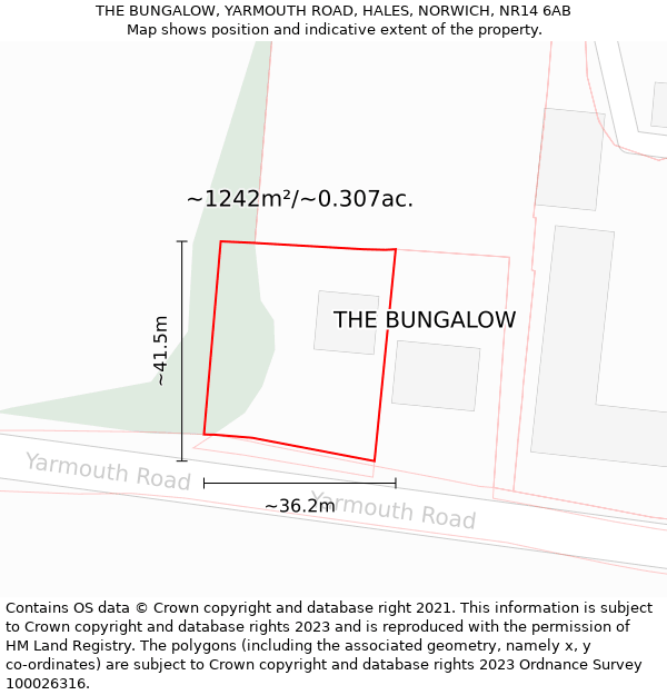 THE BUNGALOW, YARMOUTH ROAD, HALES, NORWICH, NR14 6AB: Plot and title map