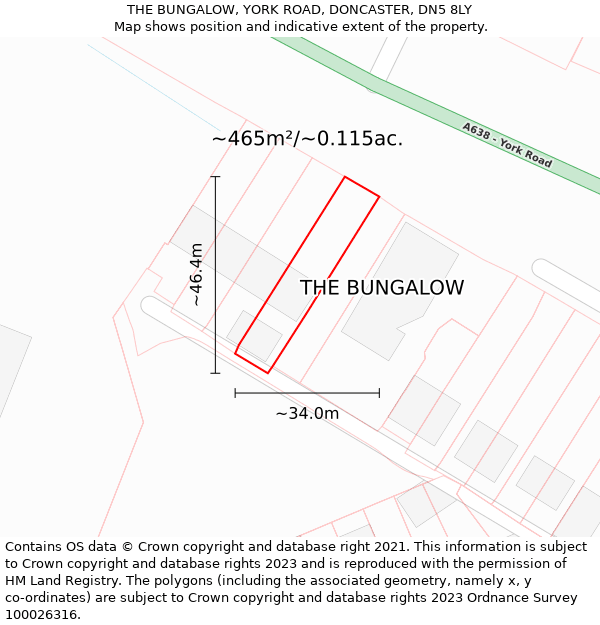 THE BUNGALOW, YORK ROAD, DONCASTER, DN5 8LY: Plot and title map