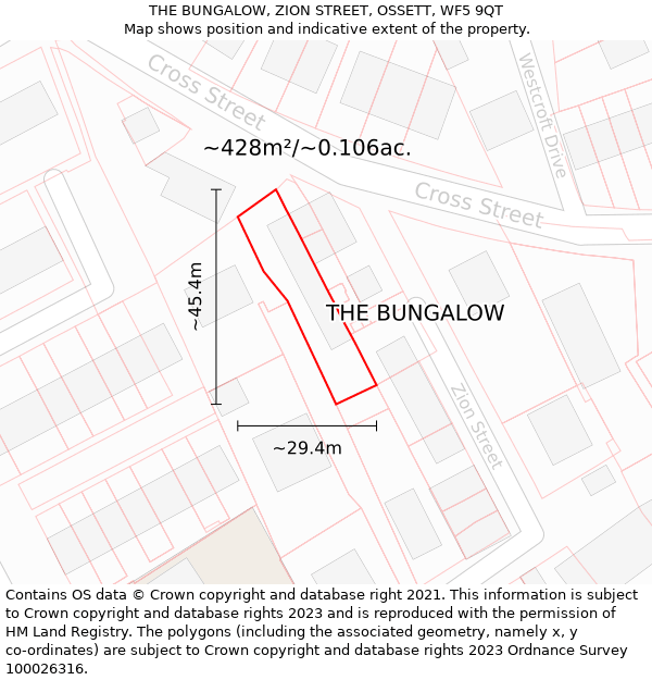 THE BUNGALOW, ZION STREET, OSSETT, WF5 9QT: Plot and title map