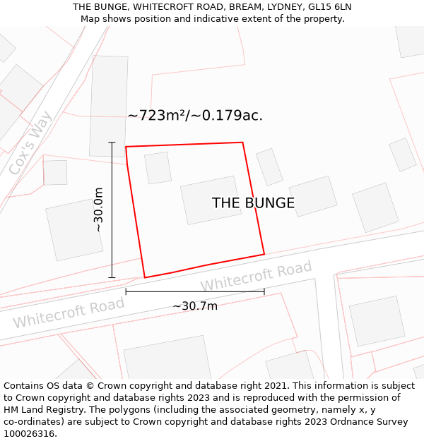 THE BUNGE, WHITECROFT ROAD, BREAM, LYDNEY, GL15 6LN: Plot and title map