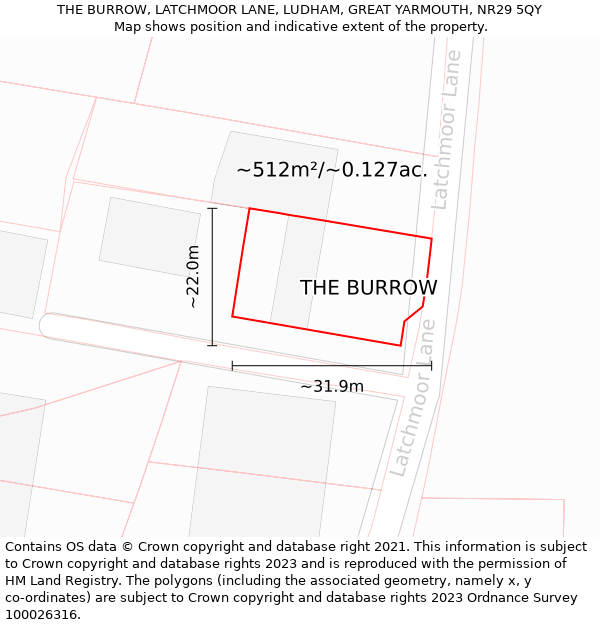 THE BURROW, LATCHMOOR LANE, LUDHAM, GREAT YARMOUTH, NR29 5QY: Plot and title map