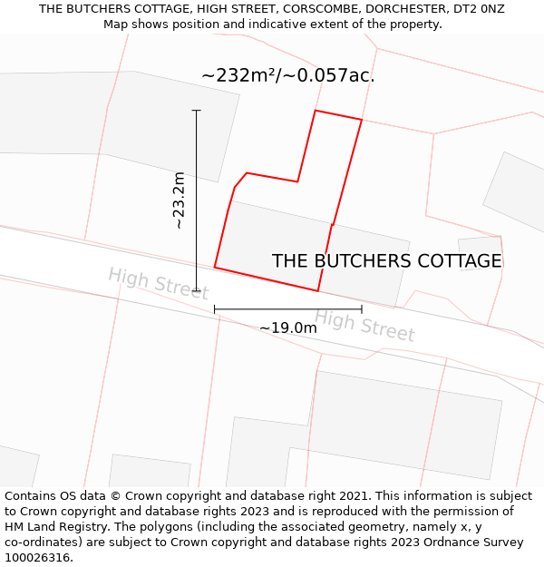 THE BUTCHERS COTTAGE, HIGH STREET, CORSCOMBE, DORCHESTER, DT2 0NZ: Plot and title map