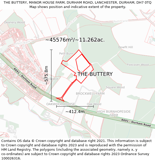 THE BUTTERY, MANOR HOUSE FARM, DURHAM ROAD, LANCHESTER, DURHAM, DH7 0TQ: Plot and title map