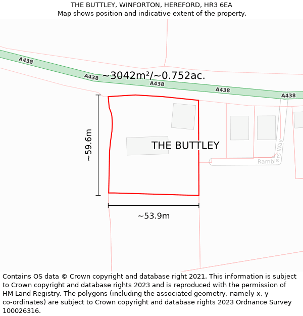 THE BUTTLEY, WINFORTON, HEREFORD, HR3 6EA: Plot and title map