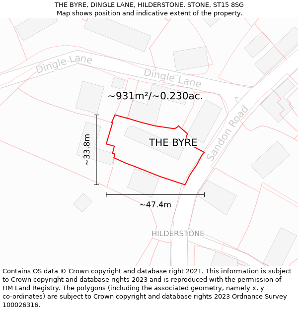 THE BYRE, DINGLE LANE, HILDERSTONE, STONE, ST15 8SG: Plot and title map