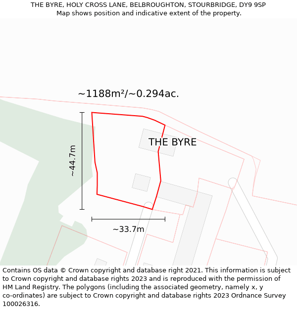 THE BYRE, HOLY CROSS LANE, BELBROUGHTON, STOURBRIDGE, DY9 9SP: Plot and title map