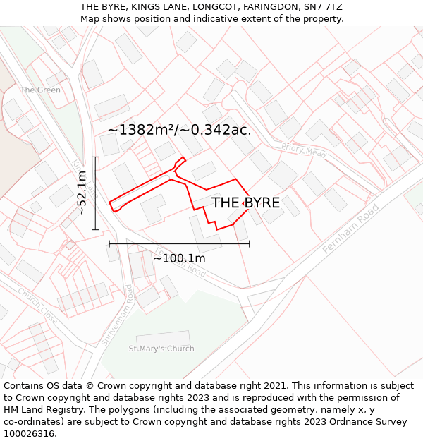 THE BYRE, KINGS LANE, LONGCOT, FARINGDON, SN7 7TZ: Plot and title map