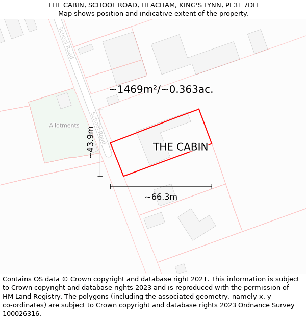 THE CABIN, SCHOOL ROAD, HEACHAM, KING'S LYNN, PE31 7DH: Plot and title map