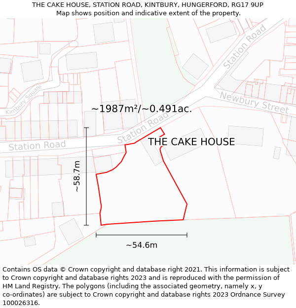 THE CAKE HOUSE, STATION ROAD, KINTBURY, HUNGERFORD, RG17 9UP: Plot and title map