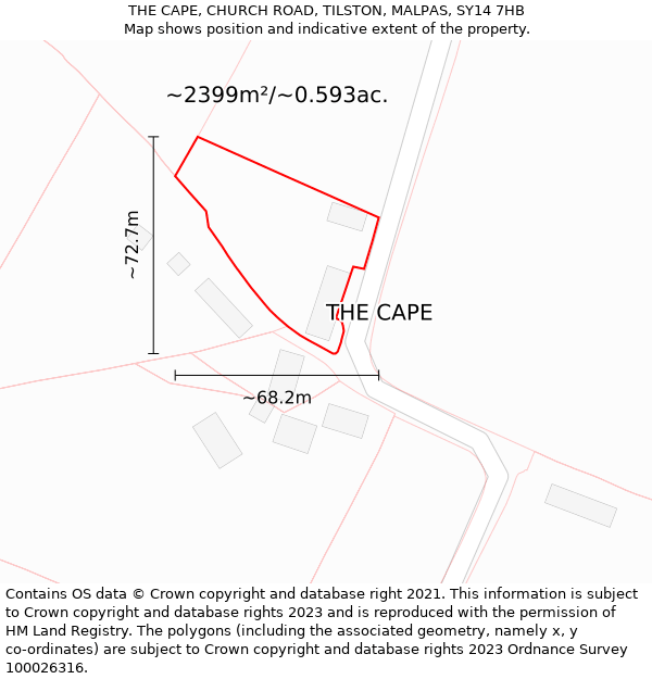 THE CAPE, CHURCH ROAD, TILSTON, MALPAS, SY14 7HB: Plot and title map