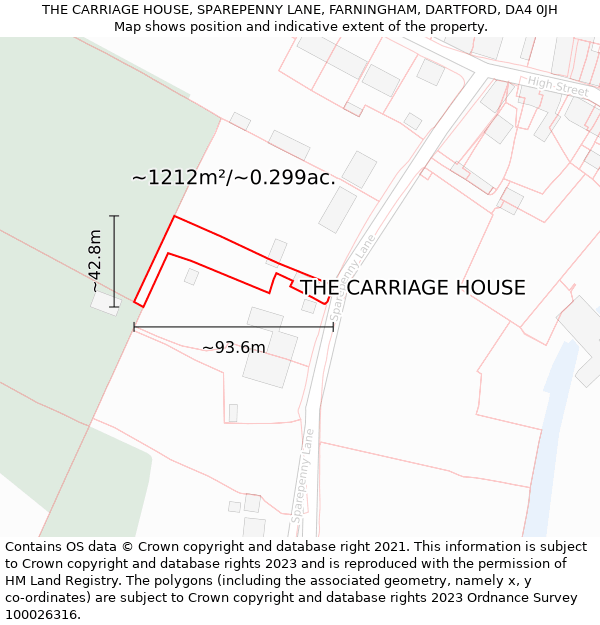 THE CARRIAGE HOUSE, SPAREPENNY LANE, FARNINGHAM, DARTFORD, DA4 0JH: Plot and title map