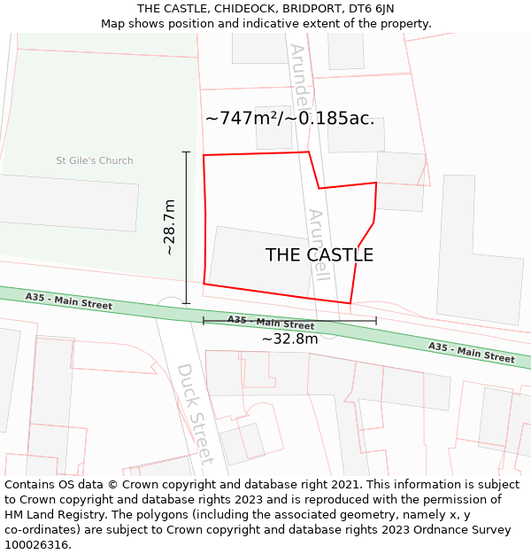 THE CASTLE, CHIDEOCK, BRIDPORT, DT6 6JN: Plot and title map