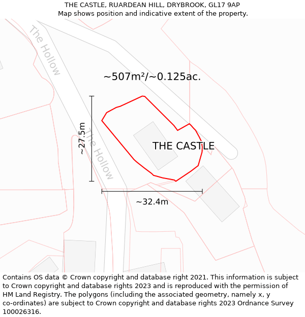 THE CASTLE, RUARDEAN HILL, DRYBROOK, GL17 9AP: Plot and title map