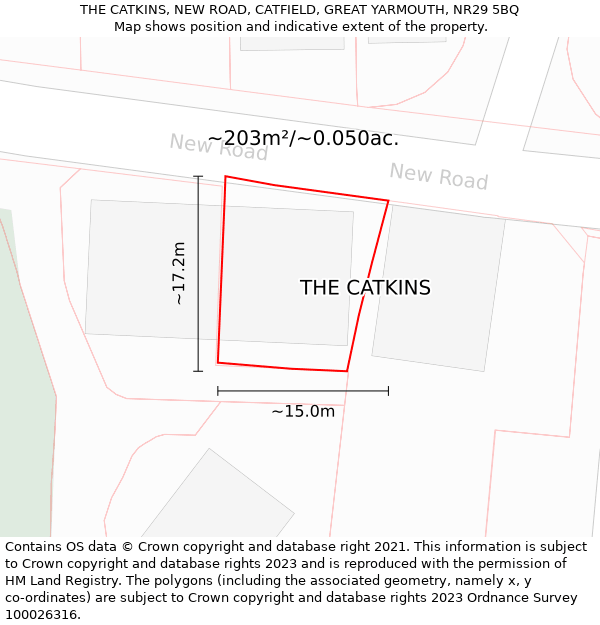 THE CATKINS, NEW ROAD, CATFIELD, GREAT YARMOUTH, NR29 5BQ: Plot and title map