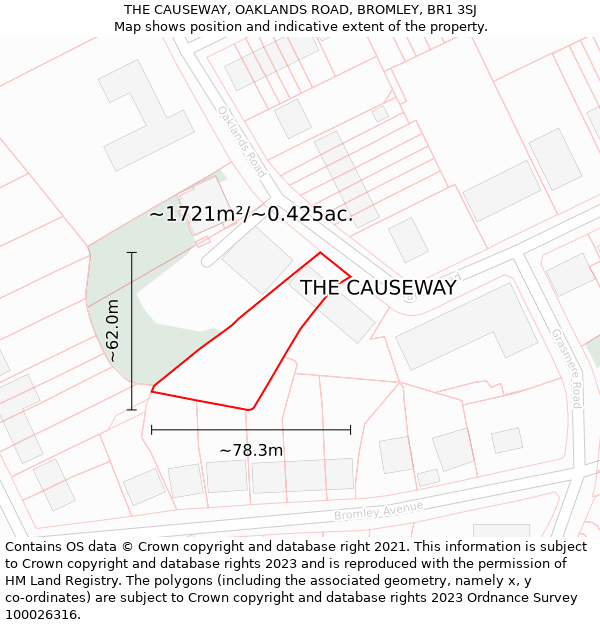 THE CAUSEWAY, OAKLANDS ROAD, BROMLEY, BR1 3SJ: Plot and title map
