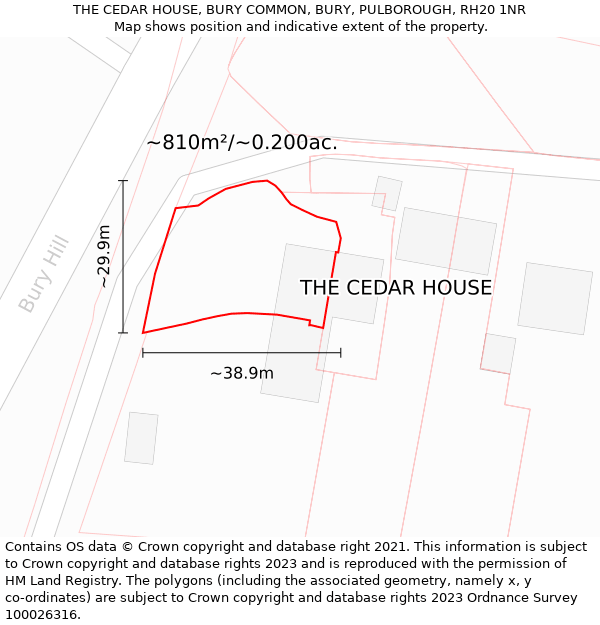 THE CEDAR HOUSE, BURY COMMON, BURY, PULBOROUGH, RH20 1NR: Plot and title map