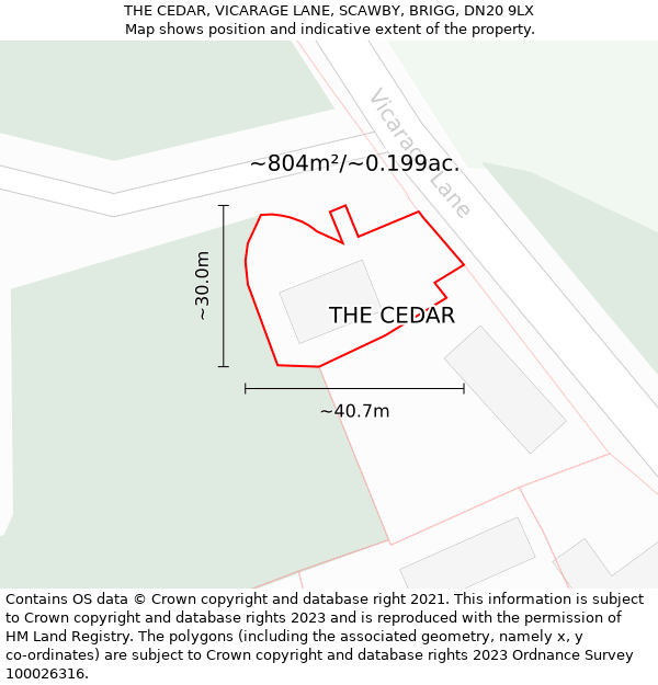 THE CEDAR, VICARAGE LANE, SCAWBY, BRIGG, DN20 9LX: Plot and title map