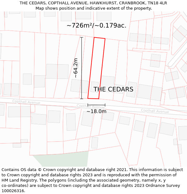 THE CEDARS, COPTHALL AVENUE, HAWKHURST, CRANBROOK, TN18 4LR: Plot and title map
