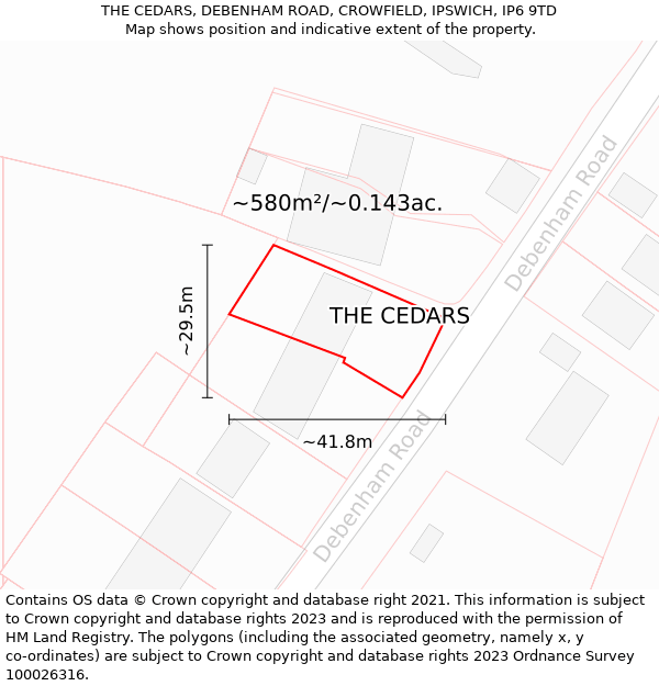 THE CEDARS, DEBENHAM ROAD, CROWFIELD, IPSWICH, IP6 9TD: Plot and title map