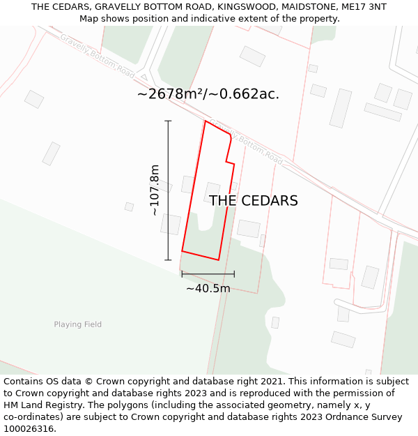 THE CEDARS, GRAVELLY BOTTOM ROAD, KINGSWOOD, MAIDSTONE, ME17 3NT: Plot and title map