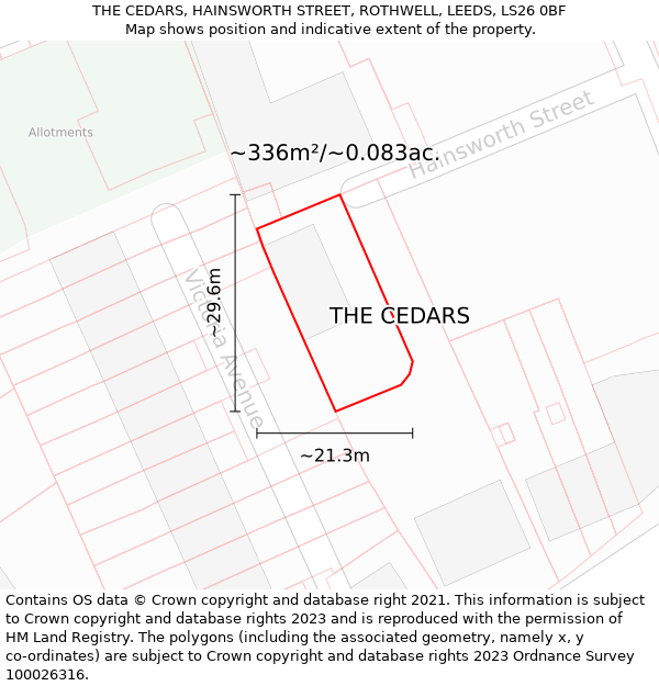 THE CEDARS, HAINSWORTH STREET, ROTHWELL, LEEDS, LS26 0BF: Plot and title map