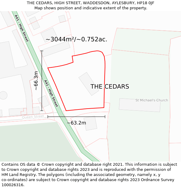 THE CEDARS, HIGH STREET, WADDESDON, AYLESBURY, HP18 0JF: Plot and title map