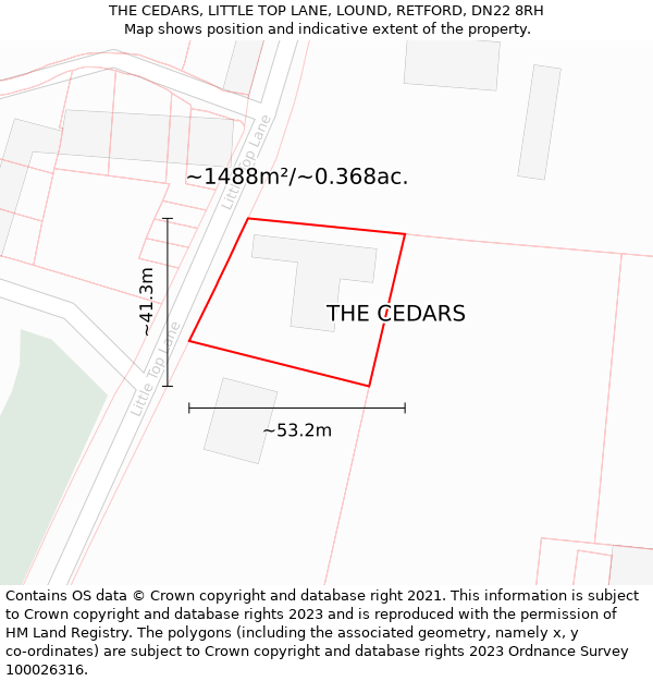 THE CEDARS, LITTLE TOP LANE, LOUND, RETFORD, DN22 8RH: Plot and title map