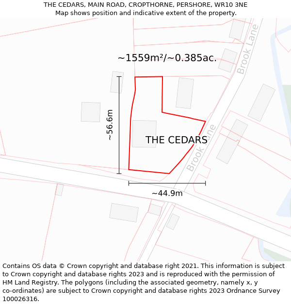 THE CEDARS, MAIN ROAD, CROPTHORNE, PERSHORE, WR10 3NE: Plot and title map