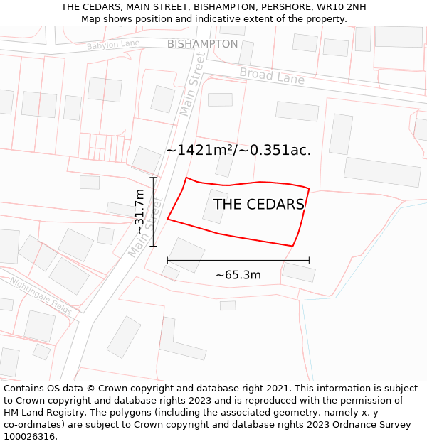 THE CEDARS, MAIN STREET, BISHAMPTON, PERSHORE, WR10 2NH: Plot and title map