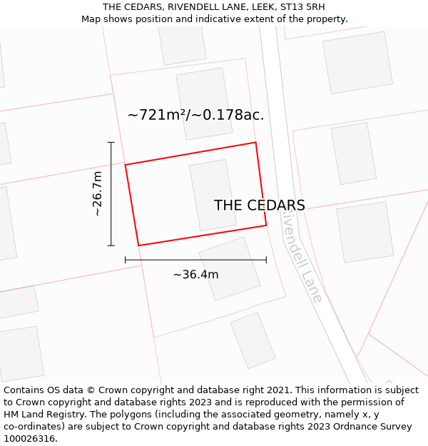 THE CEDARS, RIVENDELL LANE, LEEK, ST13 5RH: Plot and title map