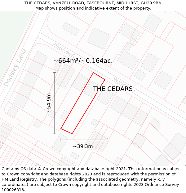 THE CEDARS, VANZELL ROAD, EASEBOURNE, MIDHURST, GU29 9BA: Plot and title map
