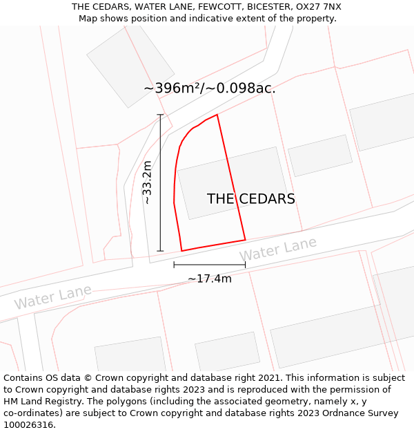 THE CEDARS, WATER LANE, FEWCOTT, BICESTER, OX27 7NX: Plot and title map