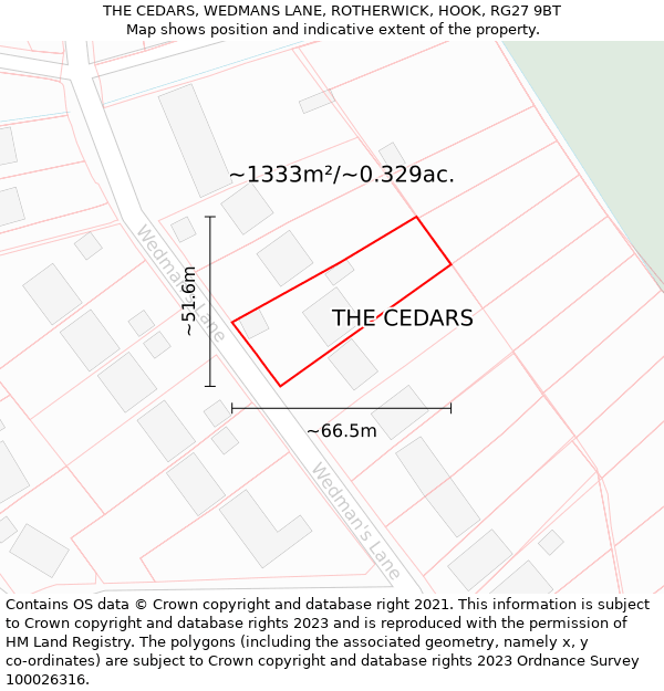 THE CEDARS, WEDMANS LANE, ROTHERWICK, HOOK, RG27 9BT: Plot and title map