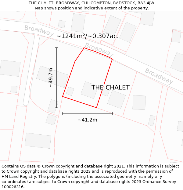 THE CHALET, BROADWAY, CHILCOMPTON, RADSTOCK, BA3 4JW: Plot and title map