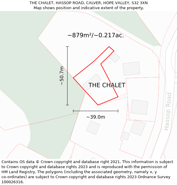 THE CHALET, HASSOP ROAD, CALVER, HOPE VALLEY, S32 3XN: Plot and title map
