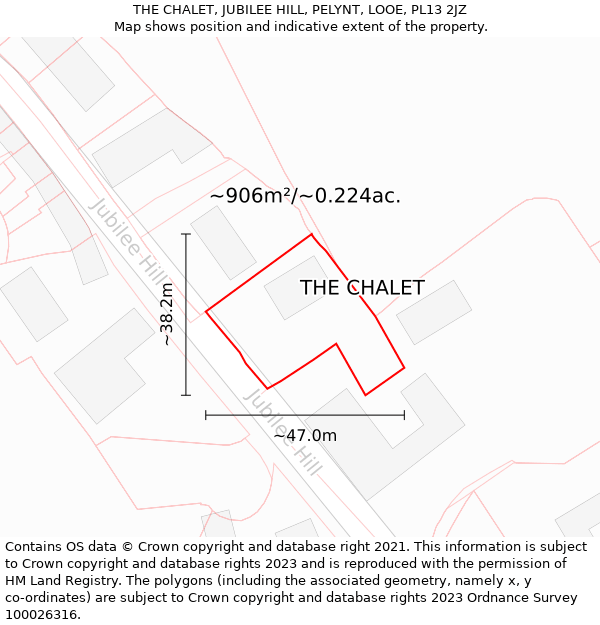 THE CHALET, JUBILEE HILL, PELYNT, LOOE, PL13 2JZ: Plot and title map