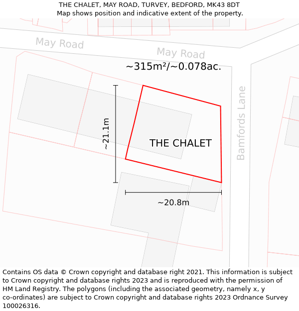THE CHALET, MAY ROAD, TURVEY, BEDFORD, MK43 8DT: Plot and title map