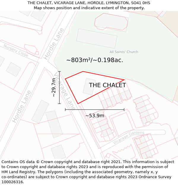 THE CHALET, VICARAGE LANE, HORDLE, LYMINGTON, SO41 0HS: Plot and title map