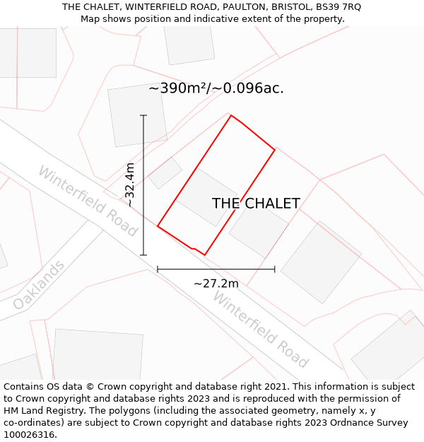 THE CHALET, WINTERFIELD ROAD, PAULTON, BRISTOL, BS39 7RQ: Plot and title map