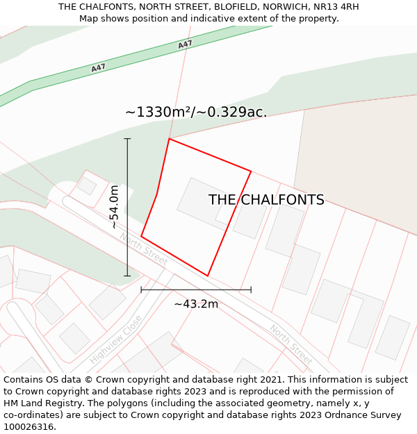THE CHALFONTS, NORTH STREET, BLOFIELD, NORWICH, NR13 4RH: Plot and title map