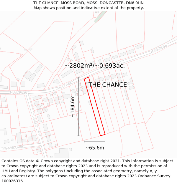 THE CHANCE, MOSS ROAD, MOSS, DONCASTER, DN6 0HN: Plot and title map