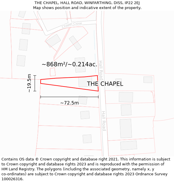 THE CHAPEL, HALL ROAD, WINFARTHING, DISS, IP22 2EJ: Plot and title map