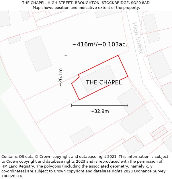 THE CHAPEL, HIGH STREET, BROUGHTON, STOCKBRIDGE, SO20 8AD: Plot and title map