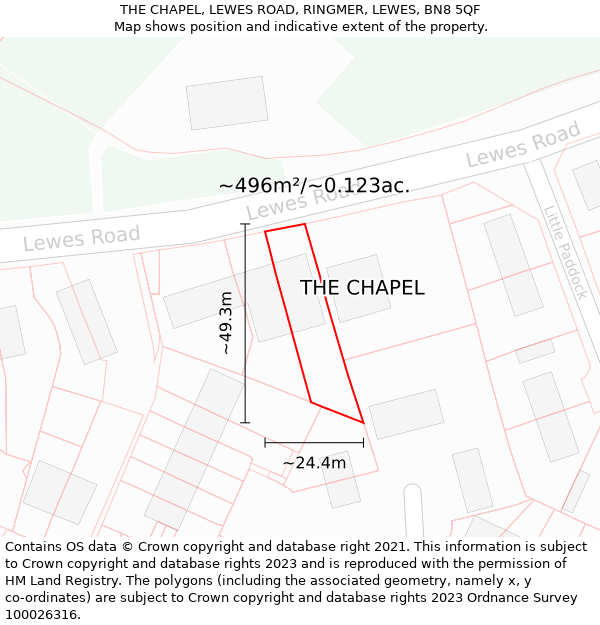 THE CHAPEL, LEWES ROAD, RINGMER, LEWES, BN8 5QF: Plot and title map