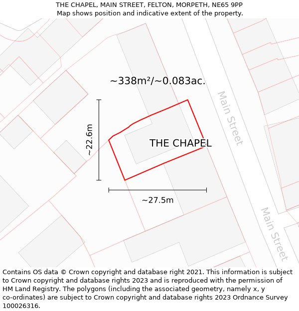 THE CHAPEL, MAIN STREET, FELTON, MORPETH, NE65 9PP: Plot and title map